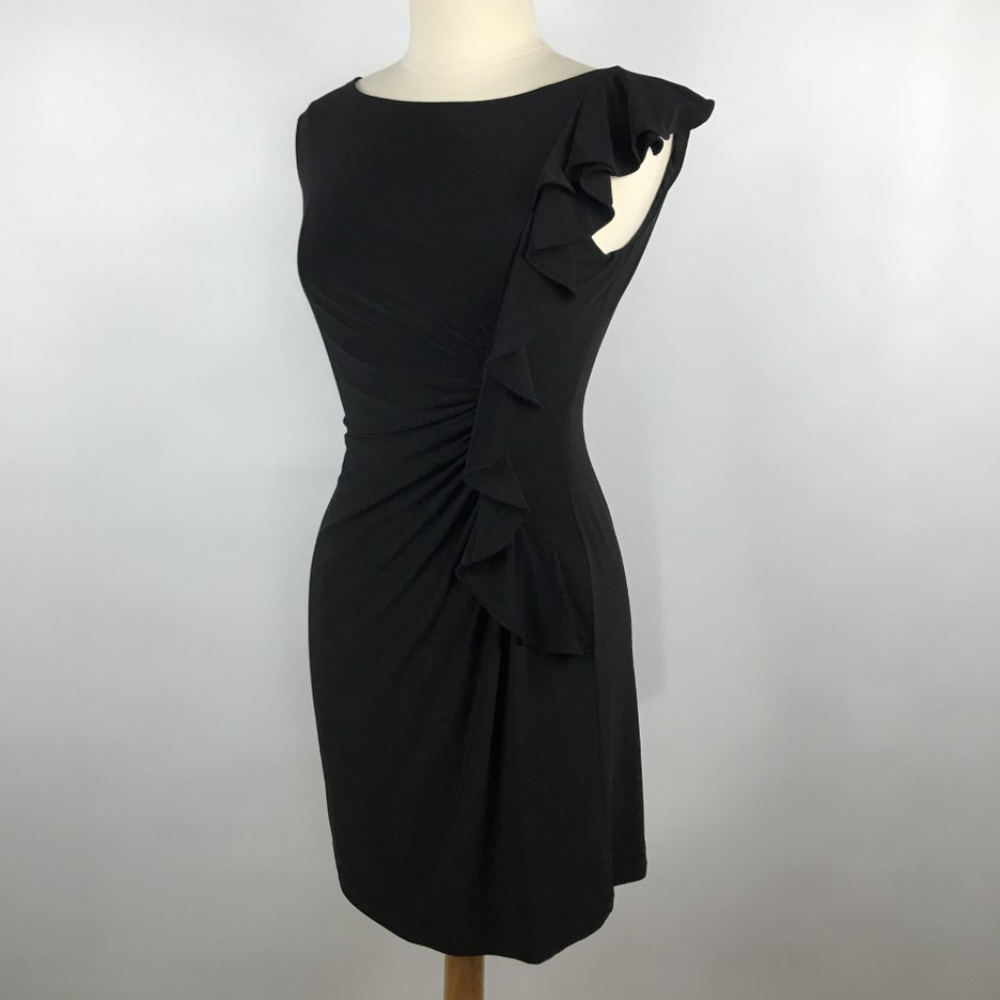 Tahari Black Ruffle-Front Sleeveless Midi Dress Size 8